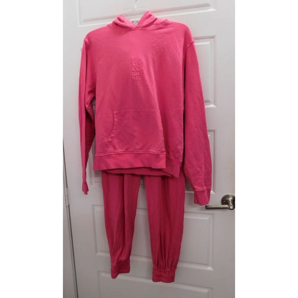 Frankie's Bikini‎ Pink Sweatsuit Pants Hoodie sweatshirt 100% Cotton sz S